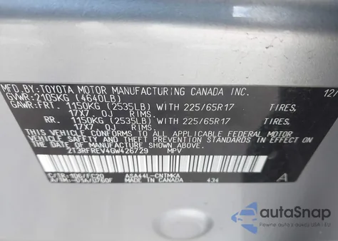 2016 Toyota Rav4 Xle from USA, damaged, VIN 2T3RFREV4GW426729